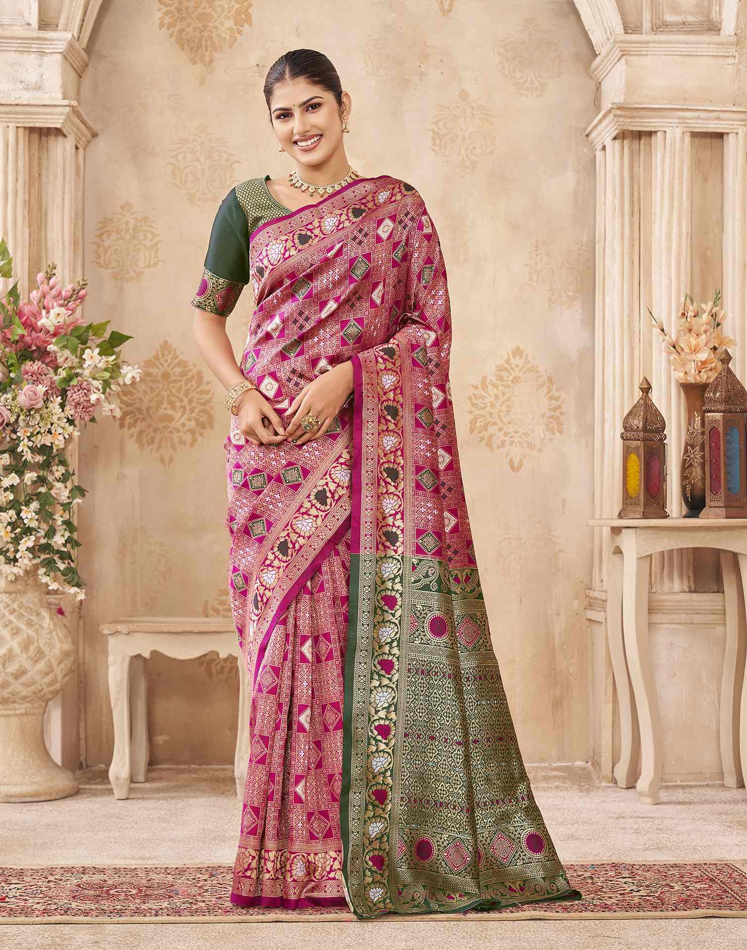 Pink Silk Woven Patola Saree