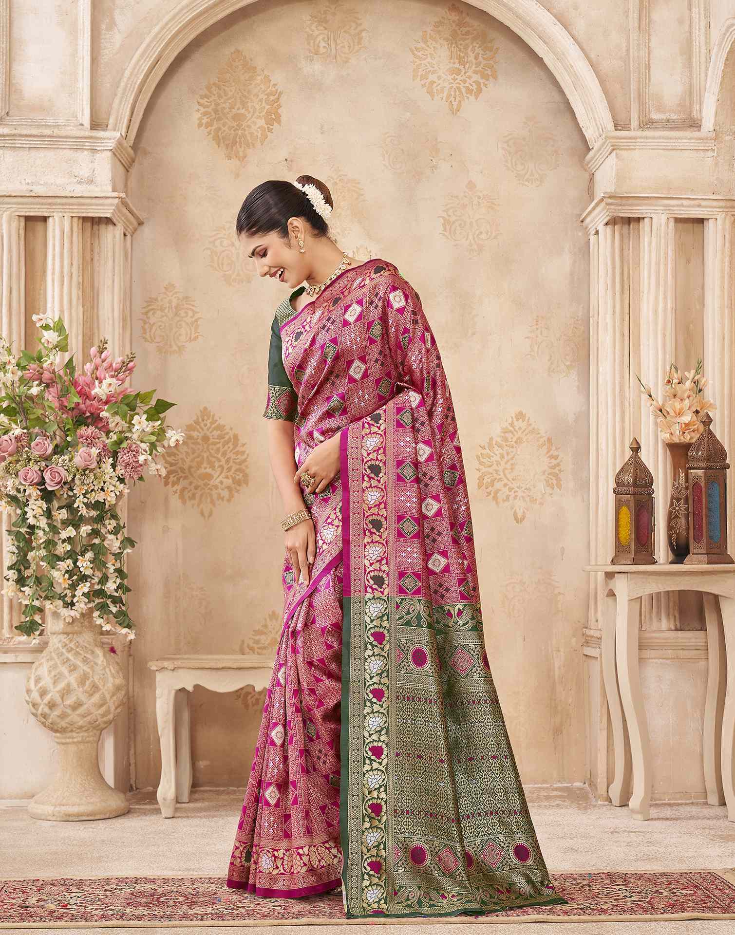 Pink Silk Woven Patola Saree