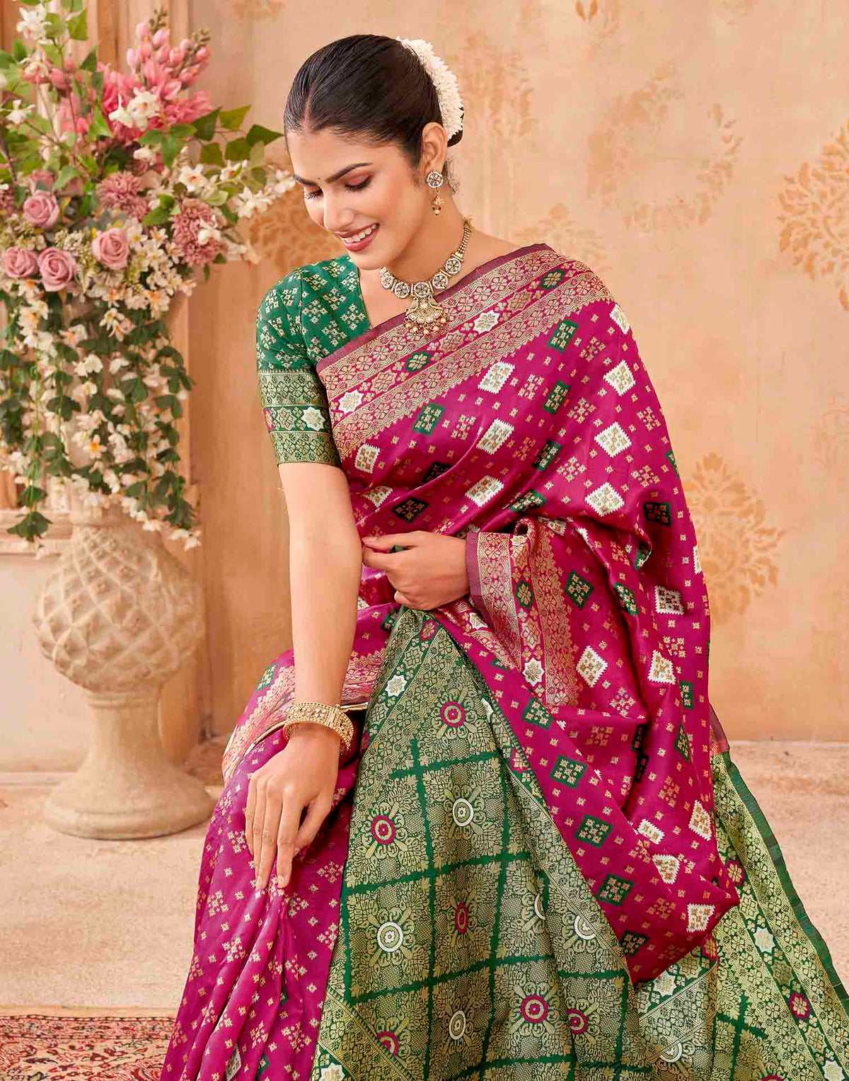 Rani Pink Silk Woven Banarasi Saree