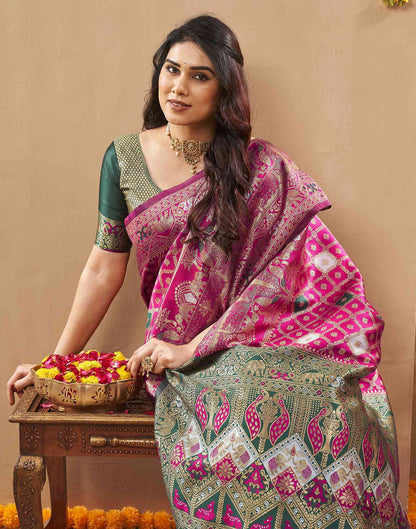 Pink Silk Woven Banarasi Saree