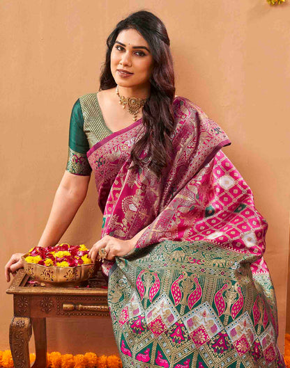 Pink Silk Woven Banarasi Saree