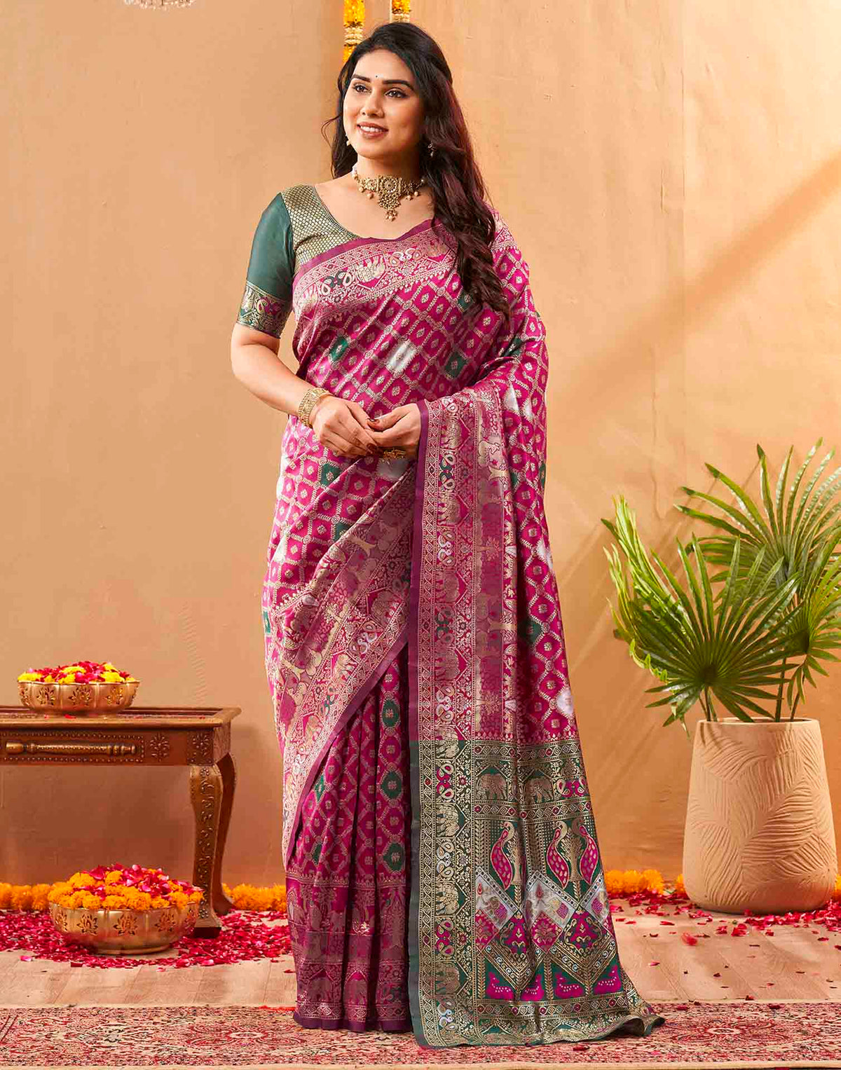 Pink Silk Woven Banarasi Saree