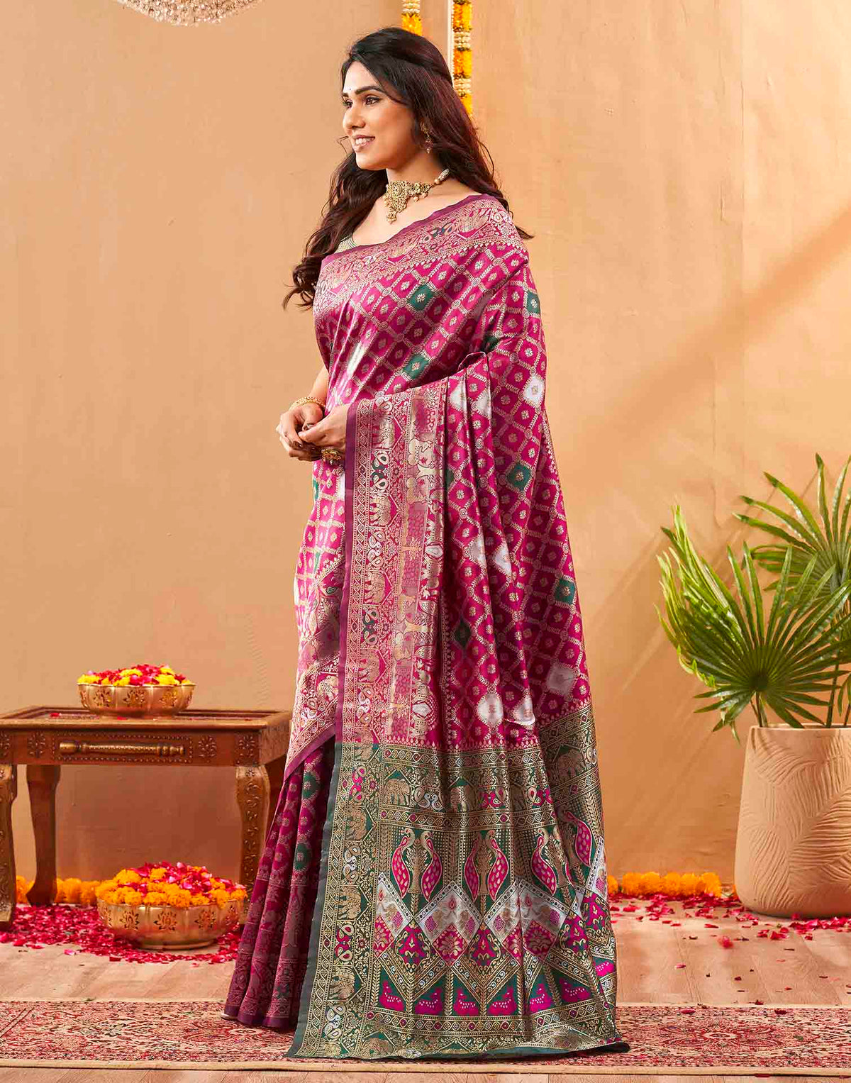 Pink Silk Woven Banarasi Saree