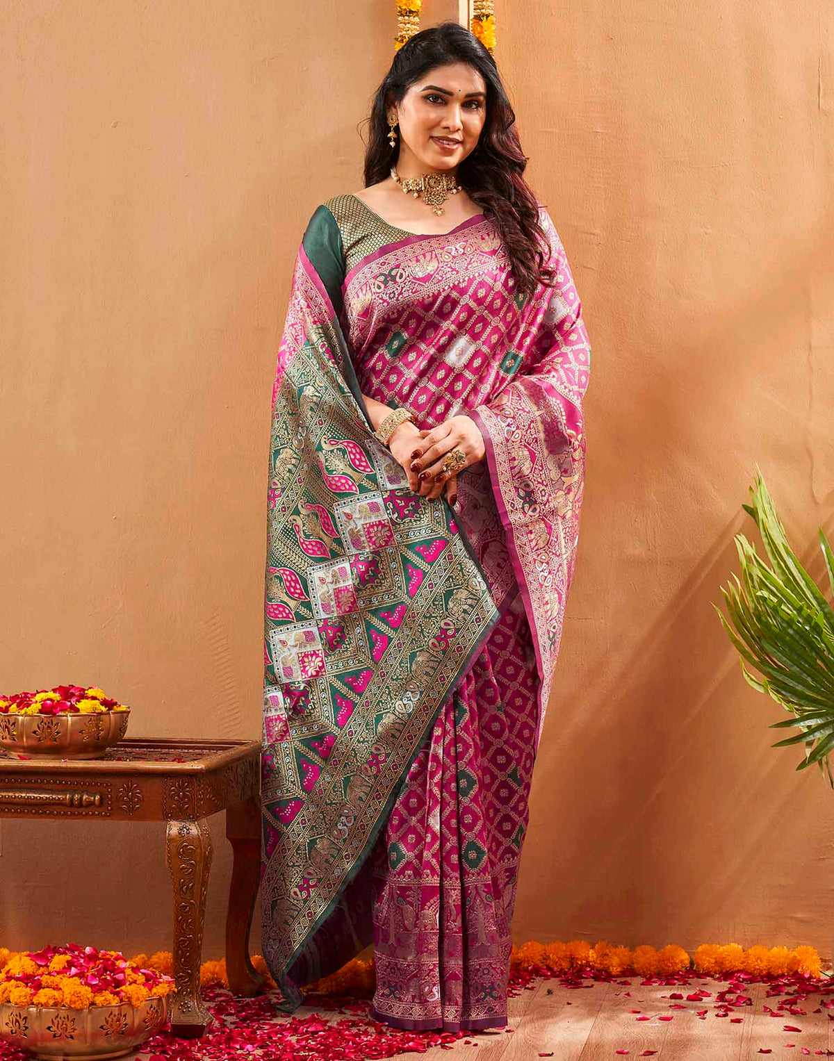 Pink Silk Woven Banarasi Saree
