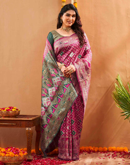 Pink Silk Woven Banarasi Saree