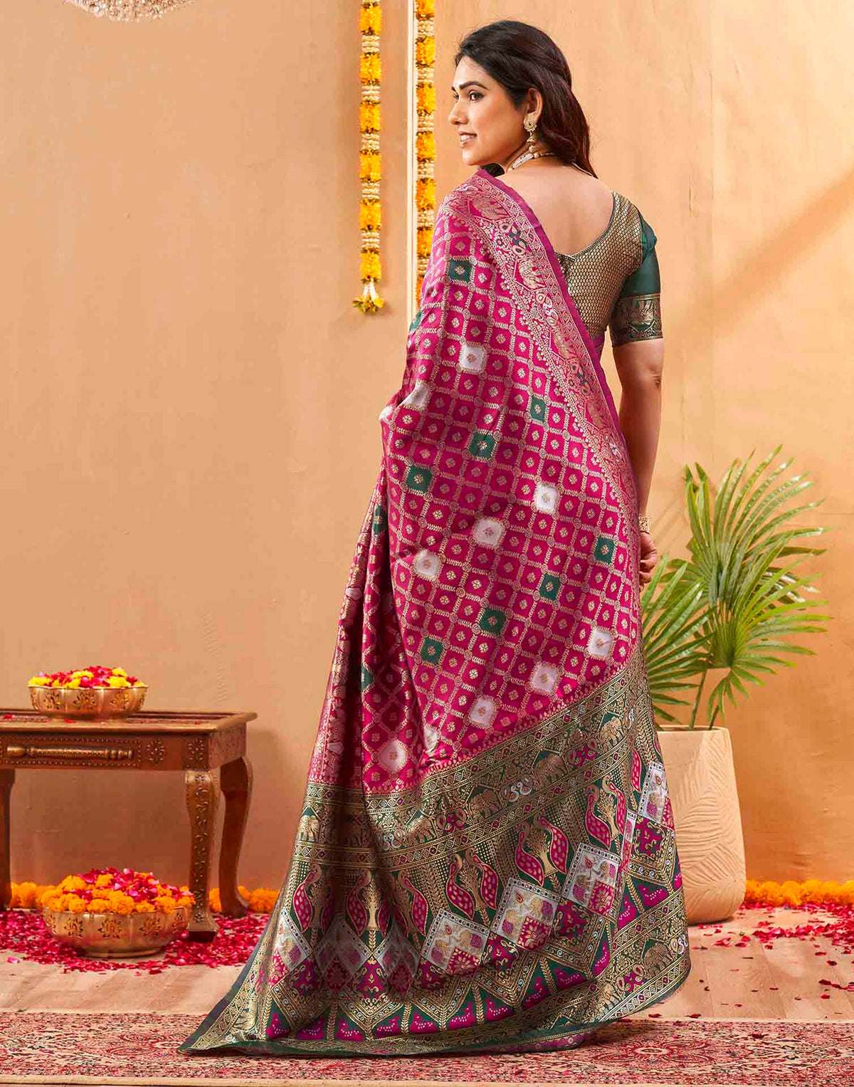 Pink Silk Woven Banarasi Saree