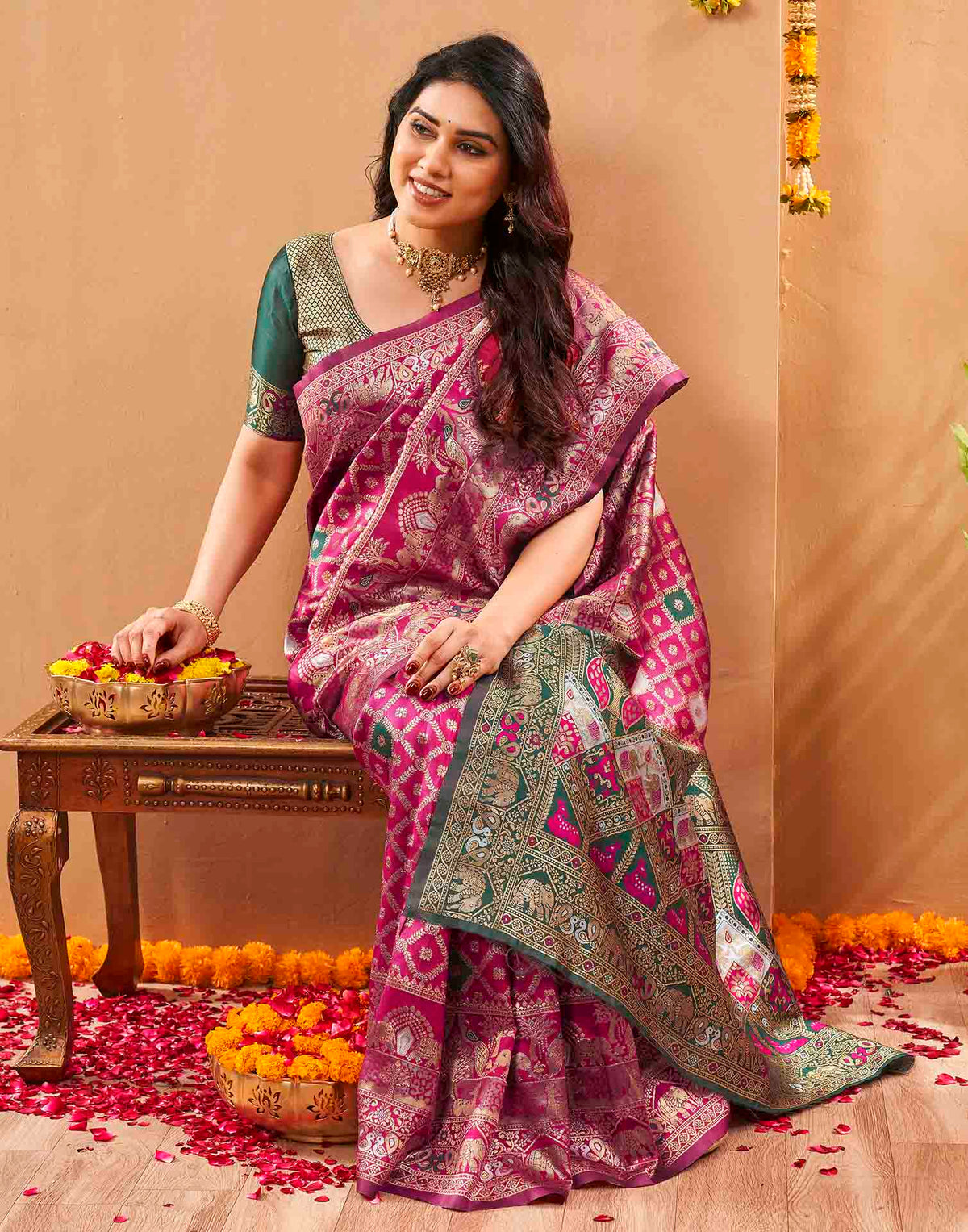 Pink Silk Woven Banarasi Saree
