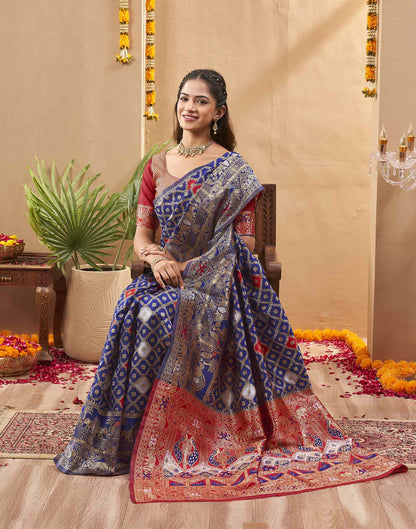 Navy Blue Silk Woven Banarasi Saree