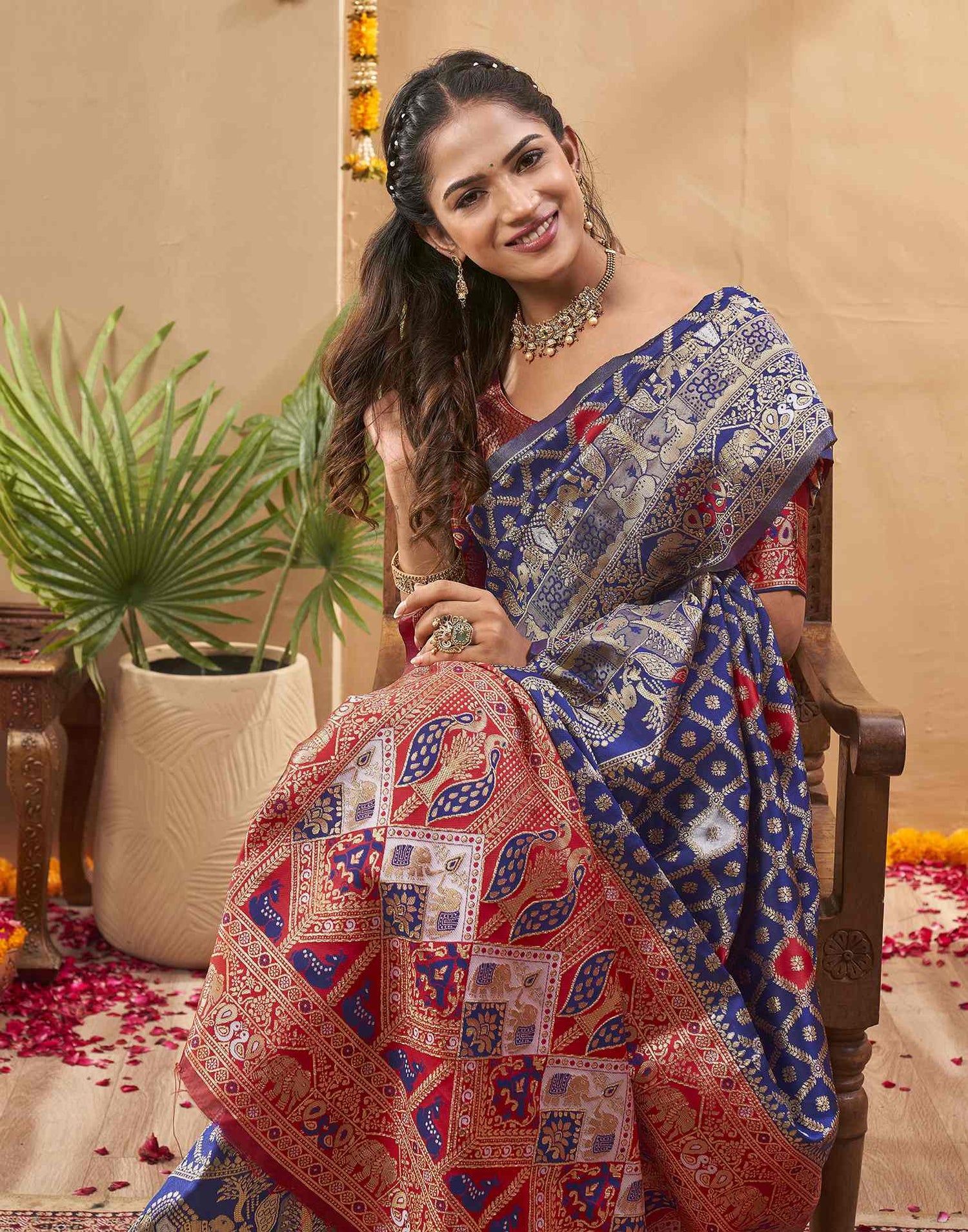 Navy Blue Silk Woven Banarasi Saree