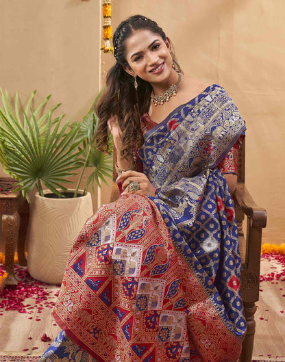 Navy Blue Silk Woven Banarasi Saree