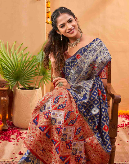 Navy Blue Silk Woven Banarasi Saree
