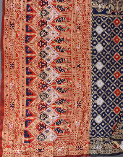 Navy Blue Silk Woven Banarasi Saree