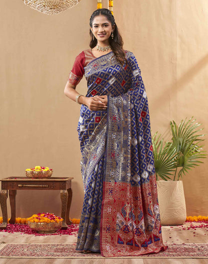 Navy Blue Silk Woven Banarasi Saree