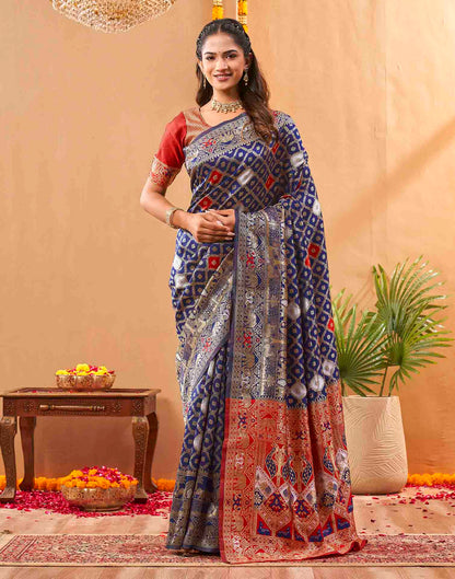 Navy Blue Silk Woven Banarasi Saree