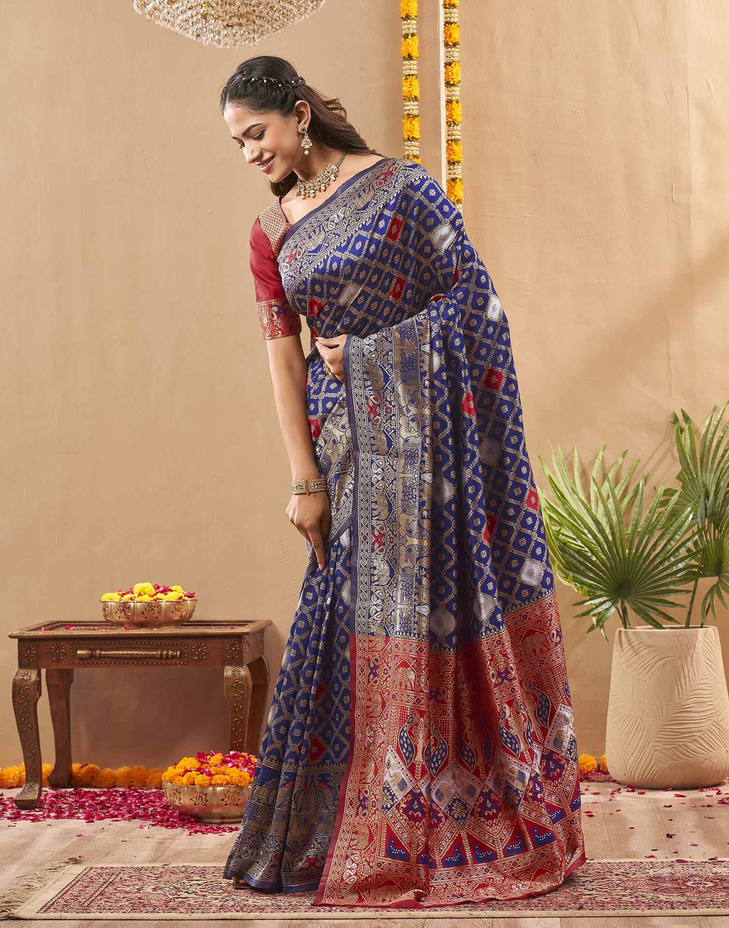 Navy Blue Silk Woven Banarasi Saree