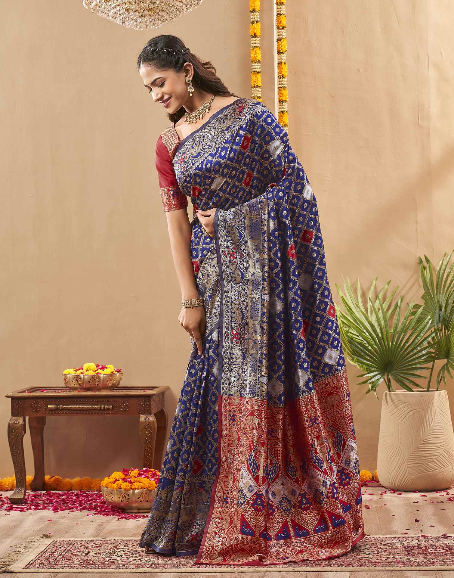 Navy Blue Silk Woven Banarasi Saree