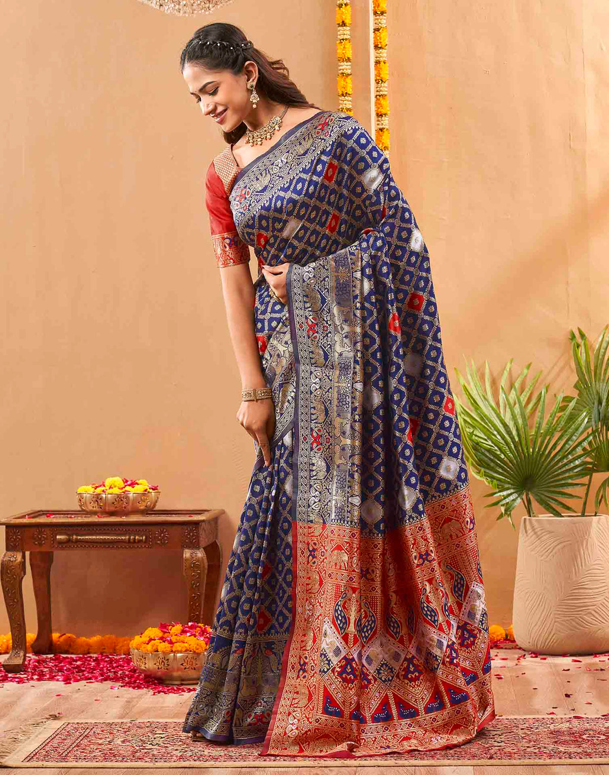 Navy Blue Silk Woven Banarasi Saree