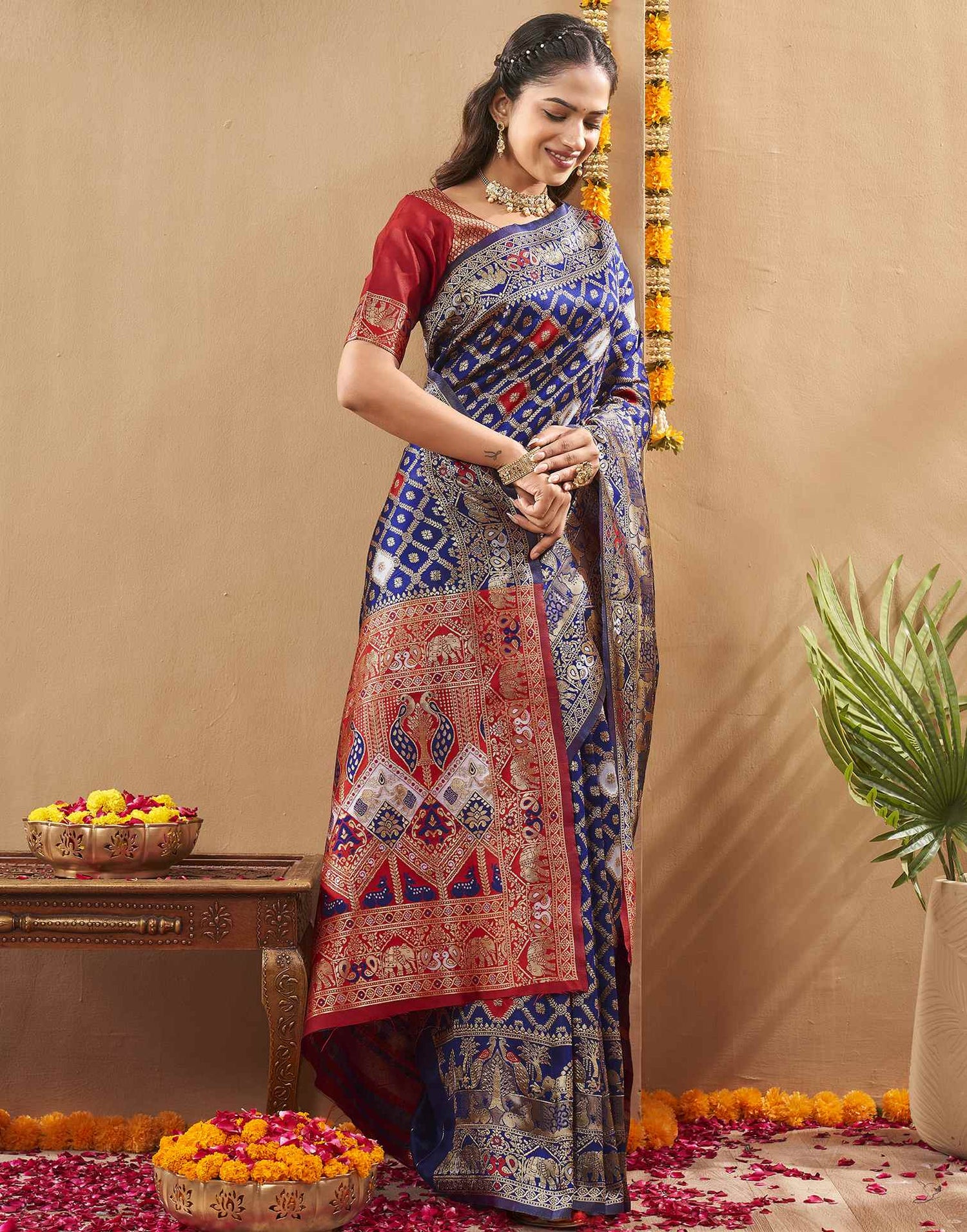Navy Blue Silk Woven Banarasi Saree