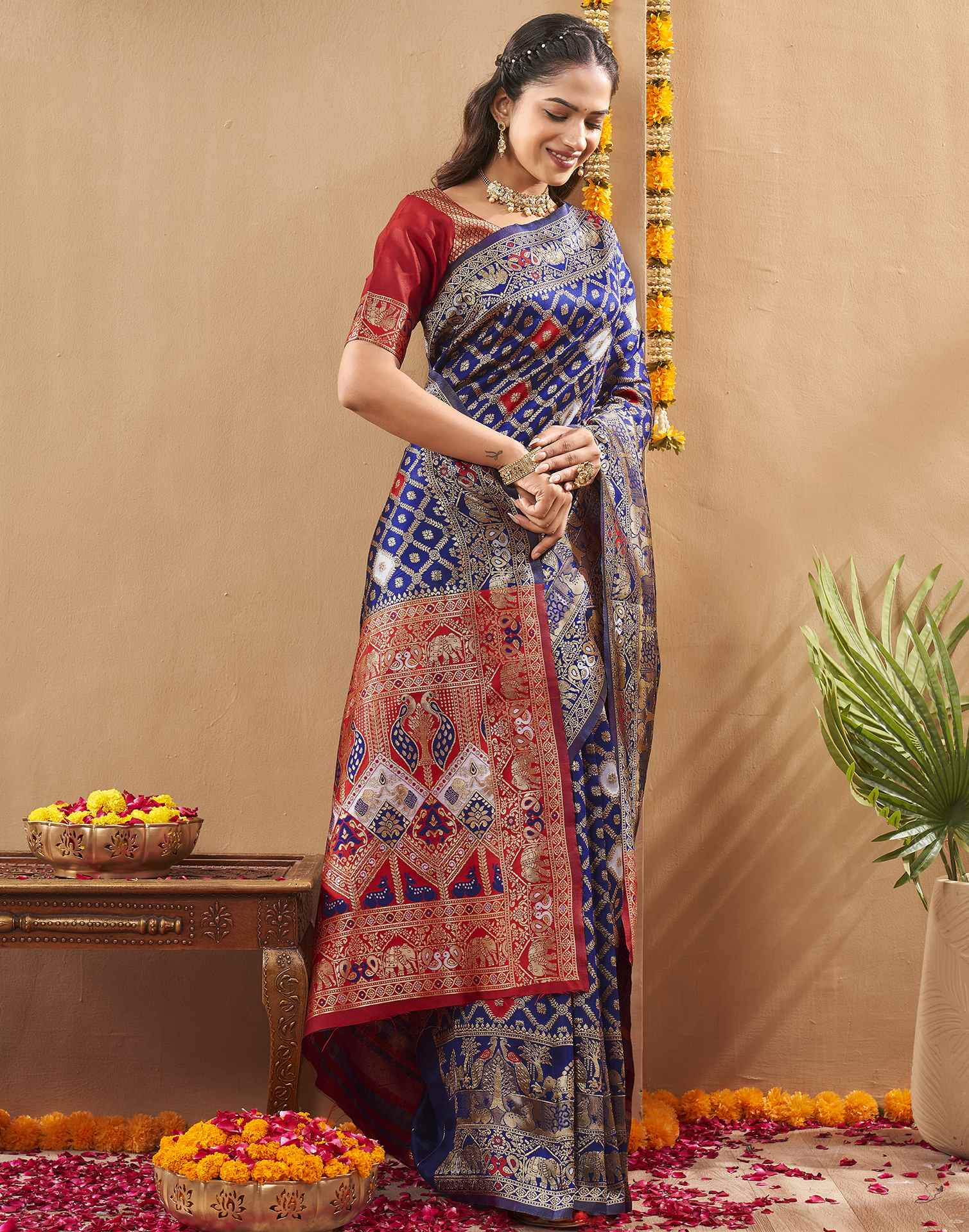 Navy Blue Silk Woven Banarasi Saree