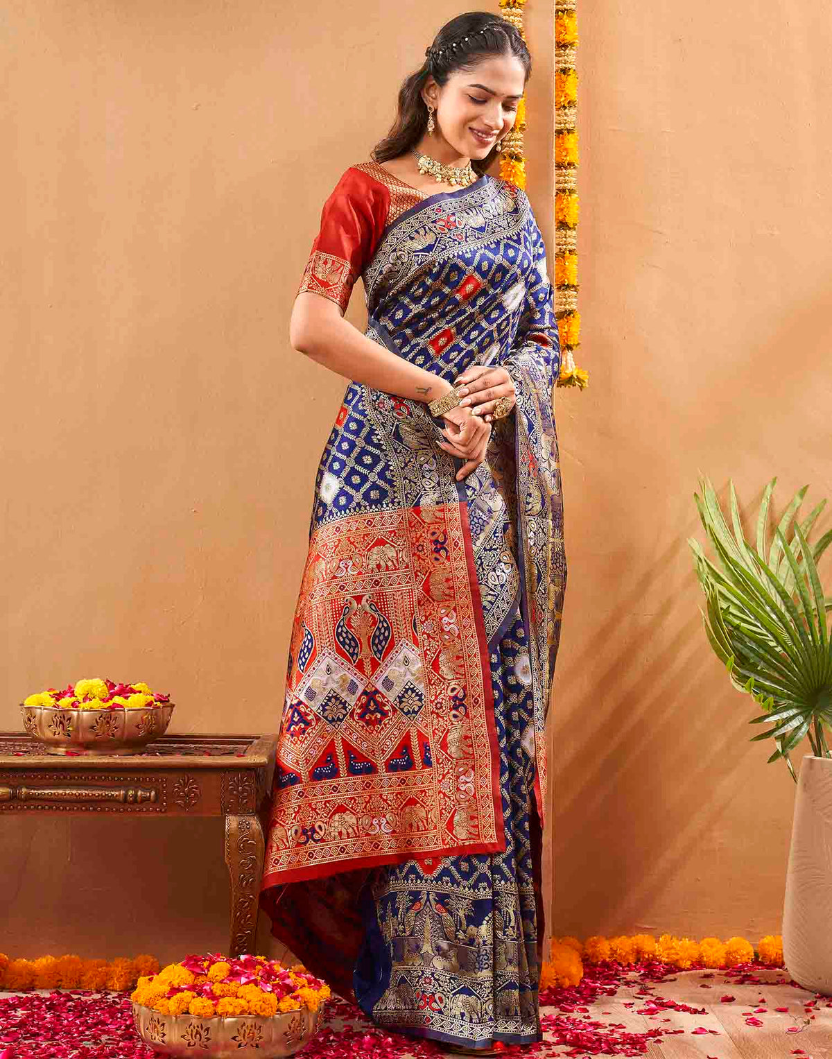 Navy Blue Silk Woven Banarasi Saree