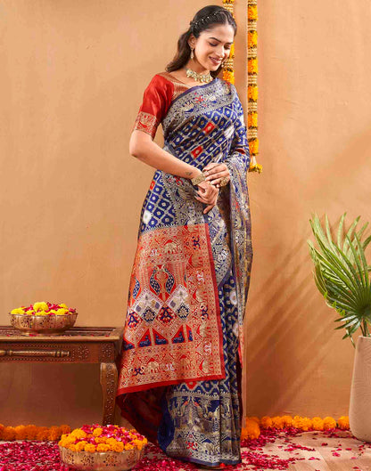 Navy Blue Silk Woven Banarasi Saree
