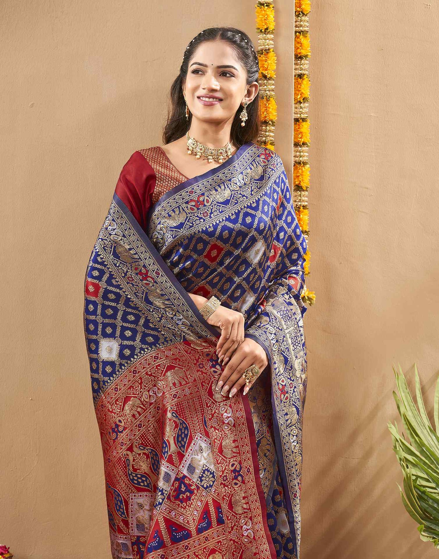 Navy Blue Silk Woven Banarasi Saree