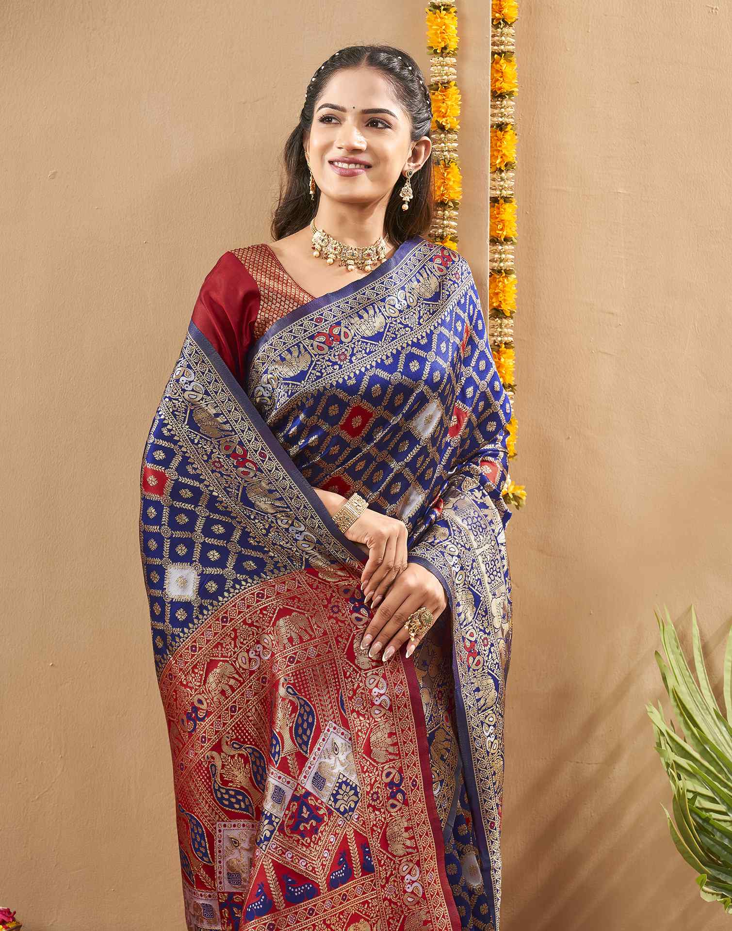 Navy Blue Silk Woven Banarasi Saree