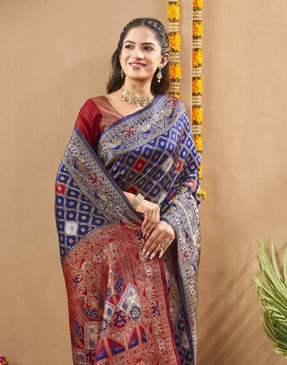 Navy Blue Silk Woven Banarasi Saree