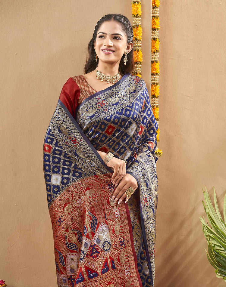 Navy Blue Silk Woven Banarasi Saree