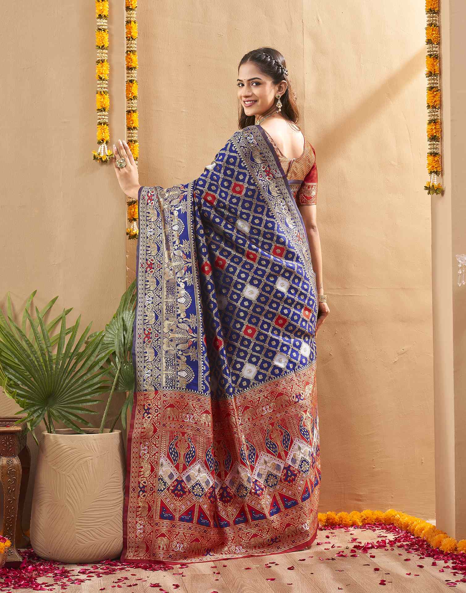 Navy Blue Silk Woven Banarasi Saree