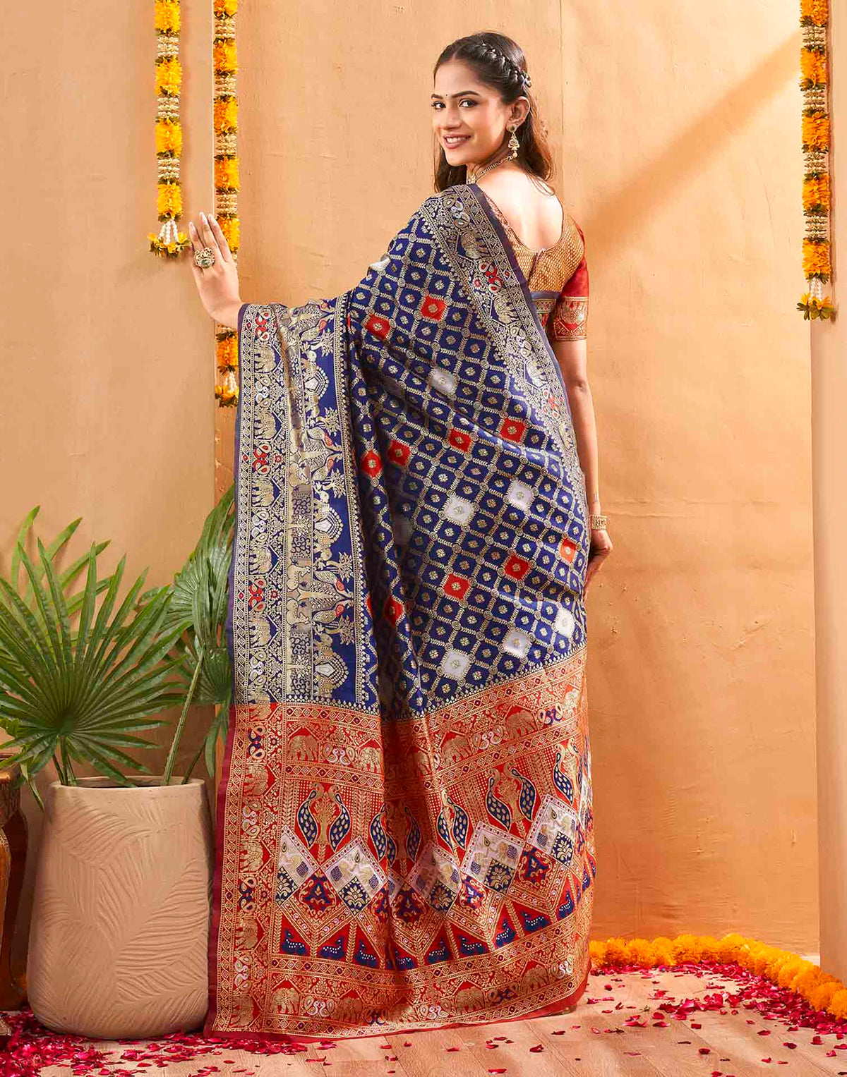 Navy Blue Silk Woven Banarasi Saree