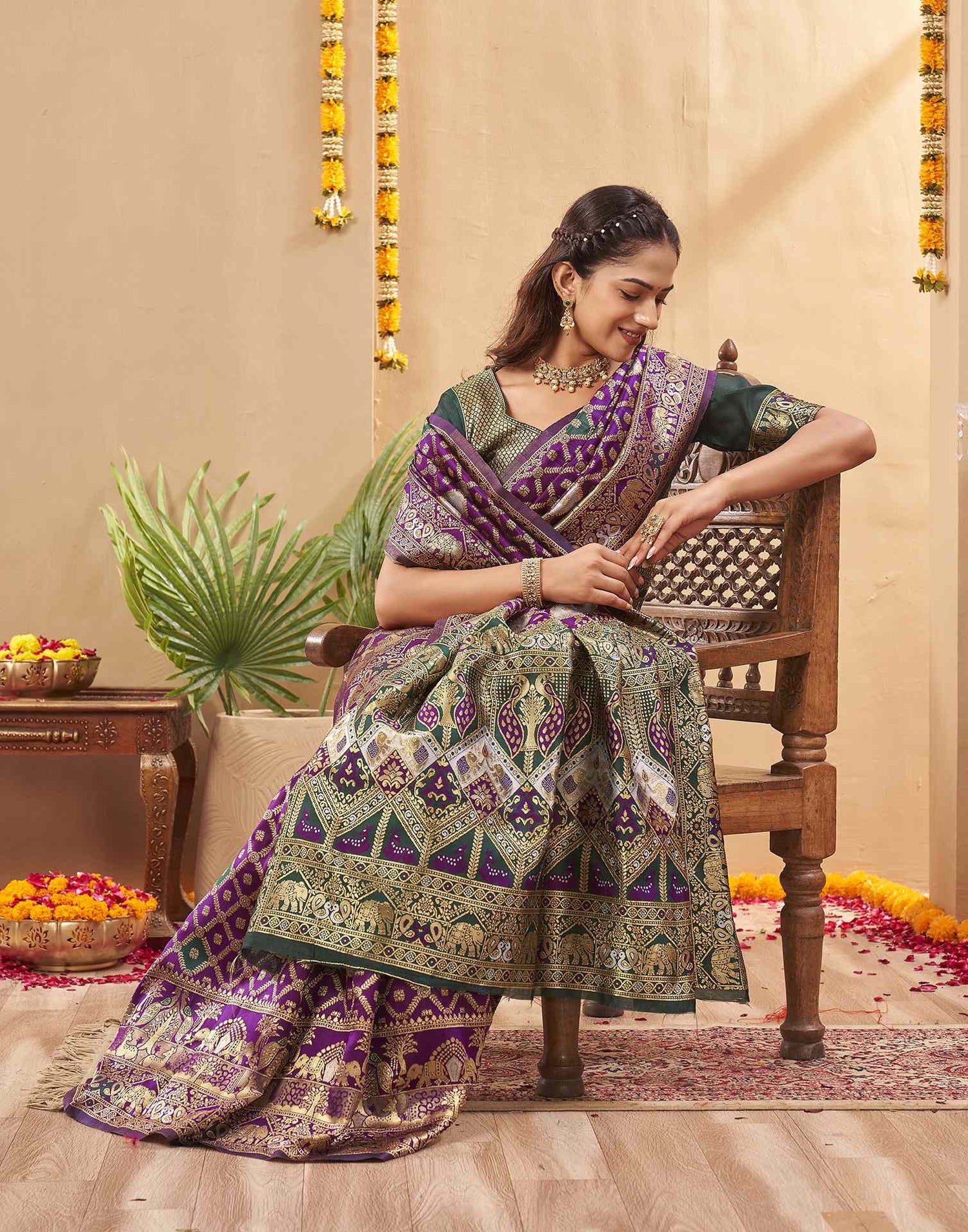 Purple Silk Woven Banarasi Saree