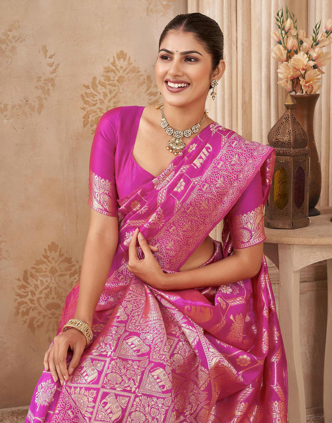 Pink Silk Woven Banarasi Saree