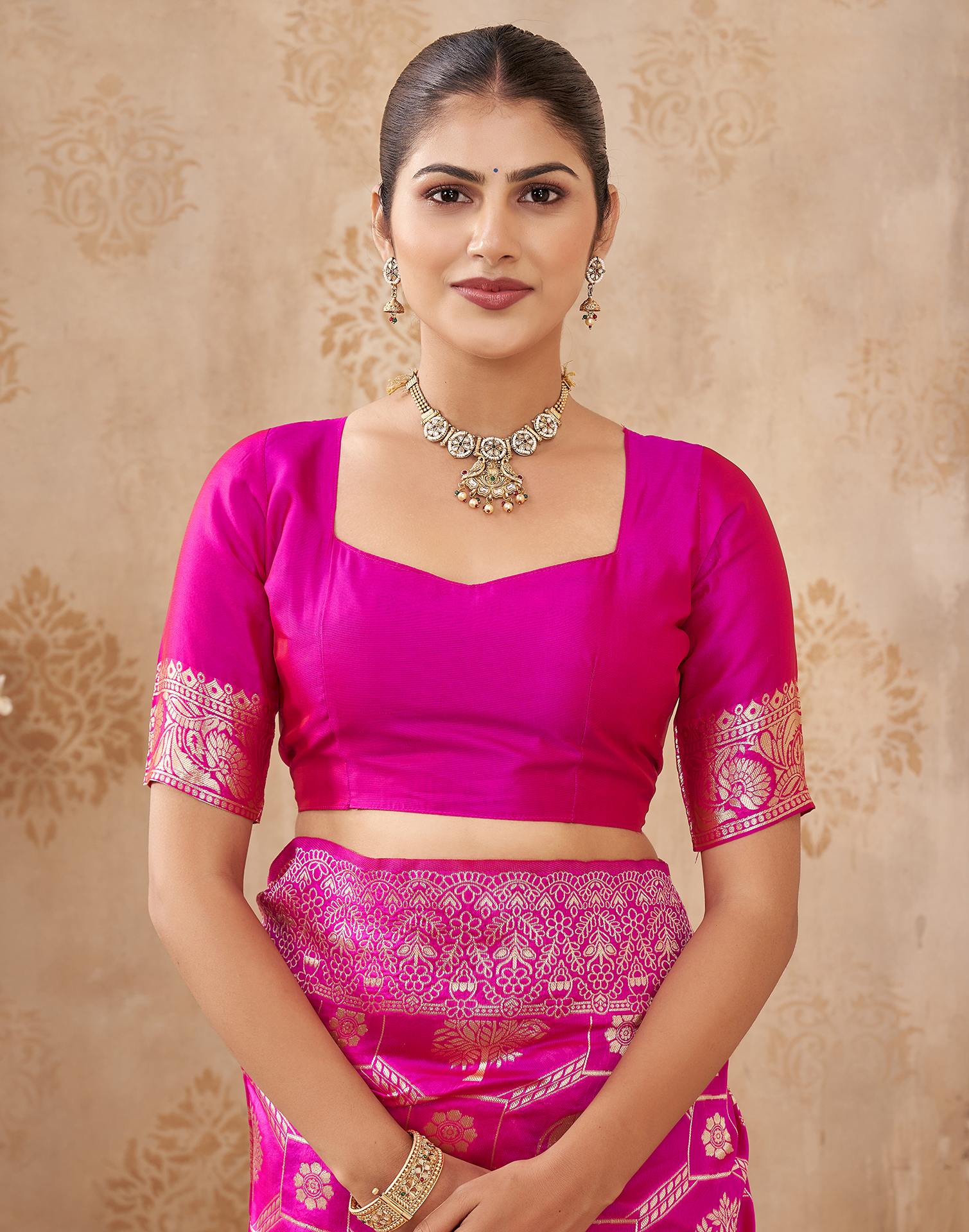 Pink Silk Woven Banarasi Saree