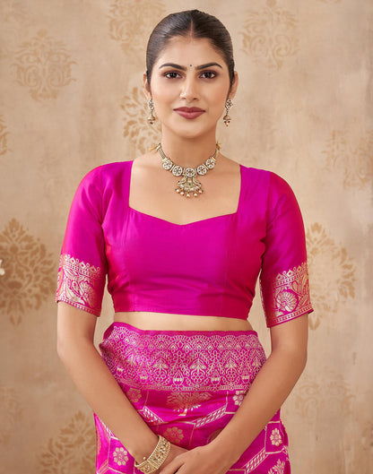 Pink Silk Woven Banarasi Saree