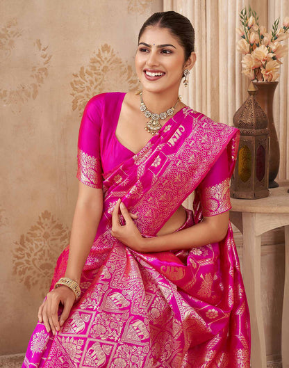 Pink Silk Woven Banarasi Saree