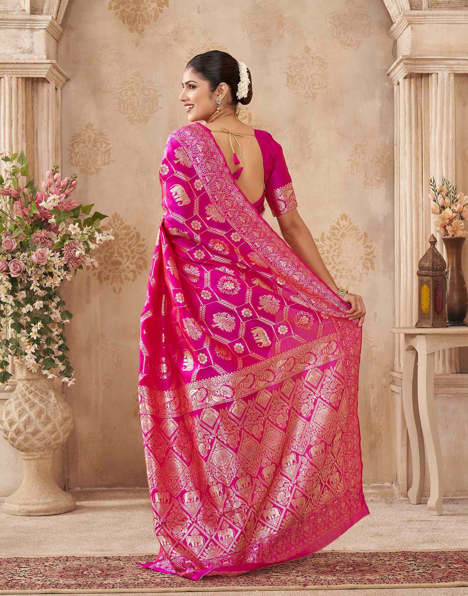 Pink Silk Woven Banarasi Saree