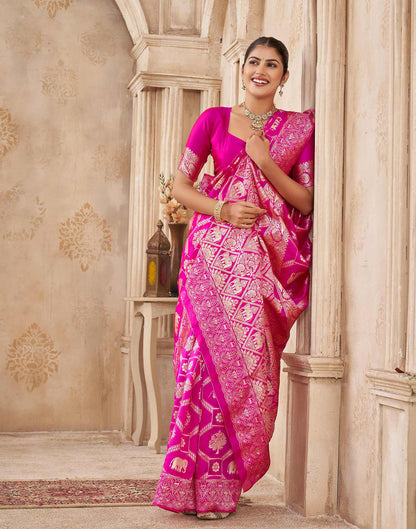 Pink Silk Woven Banarasi Saree