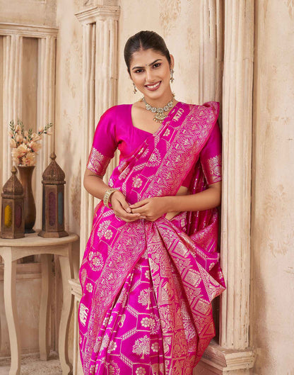 Pink Silk Woven Banarasi Saree