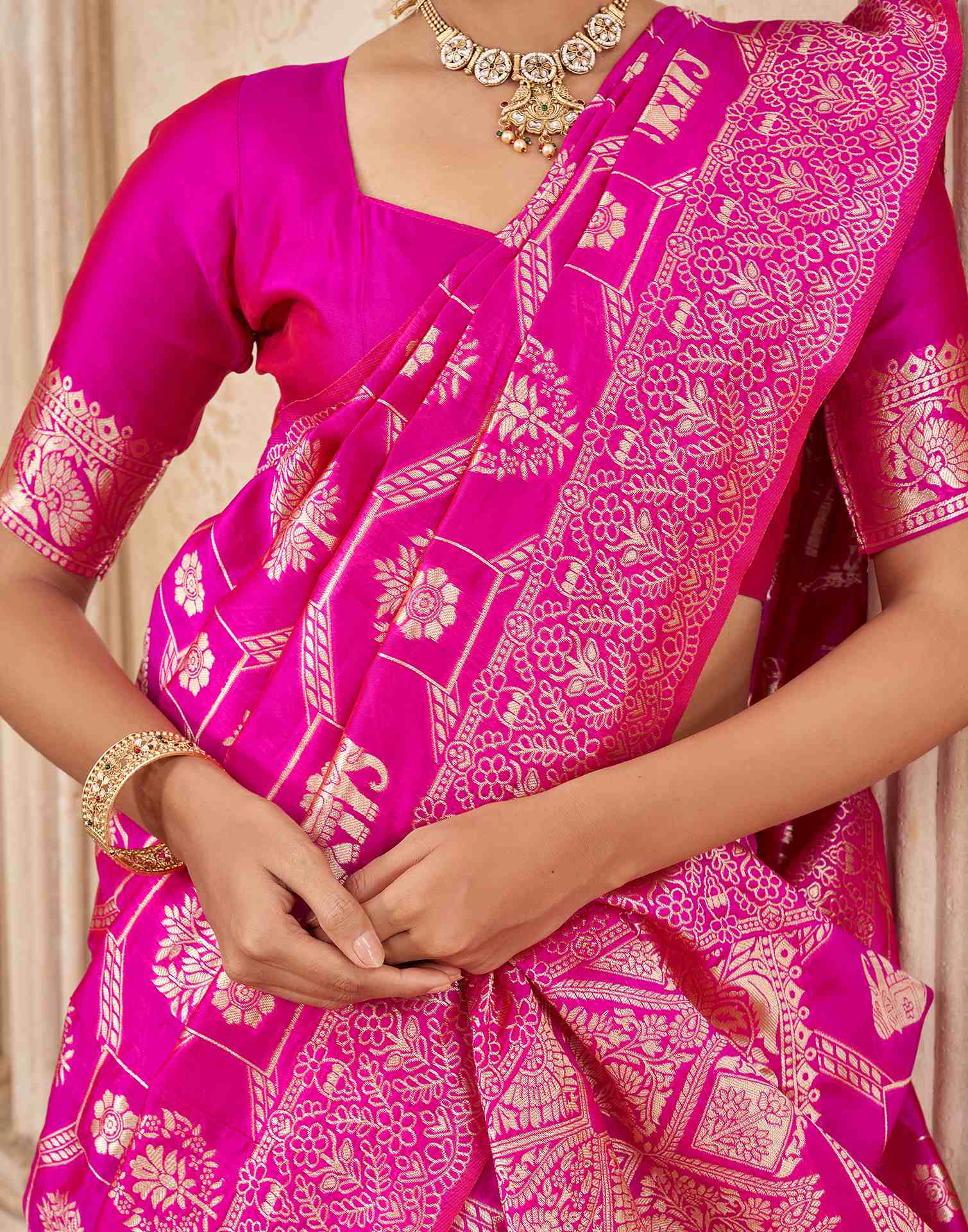 Pink Silk Woven Banarasi Saree