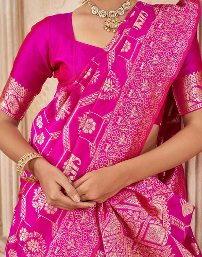 Pink Silk Woven Banarasi Saree