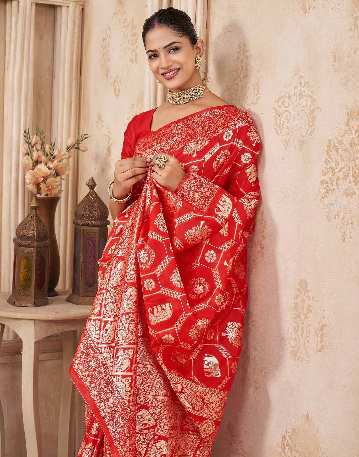 Red Silk Woven Banarasi Saree