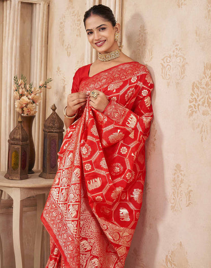 Red Silk Woven Banarasi Saree