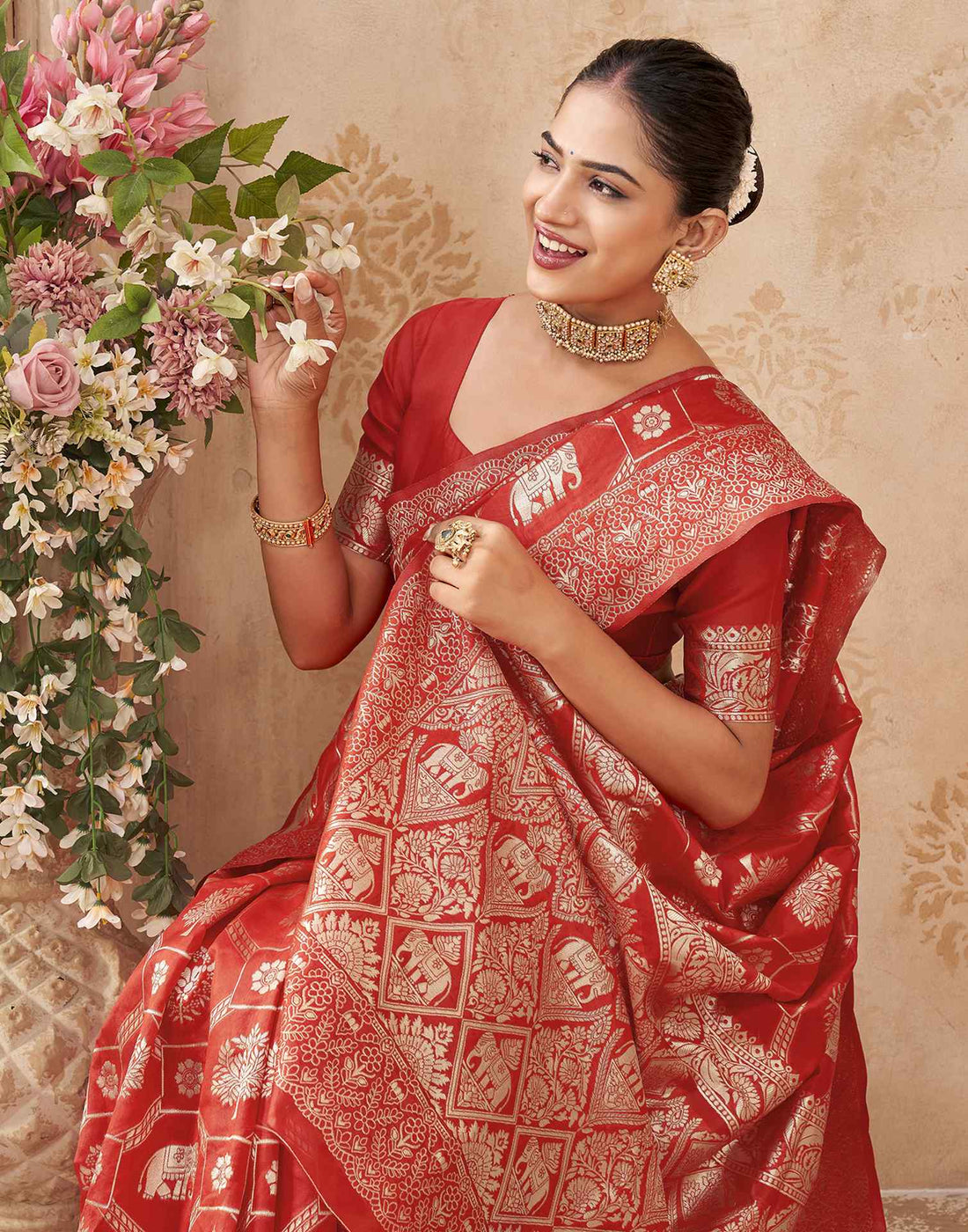 Red Silk Woven Banarasi Saree