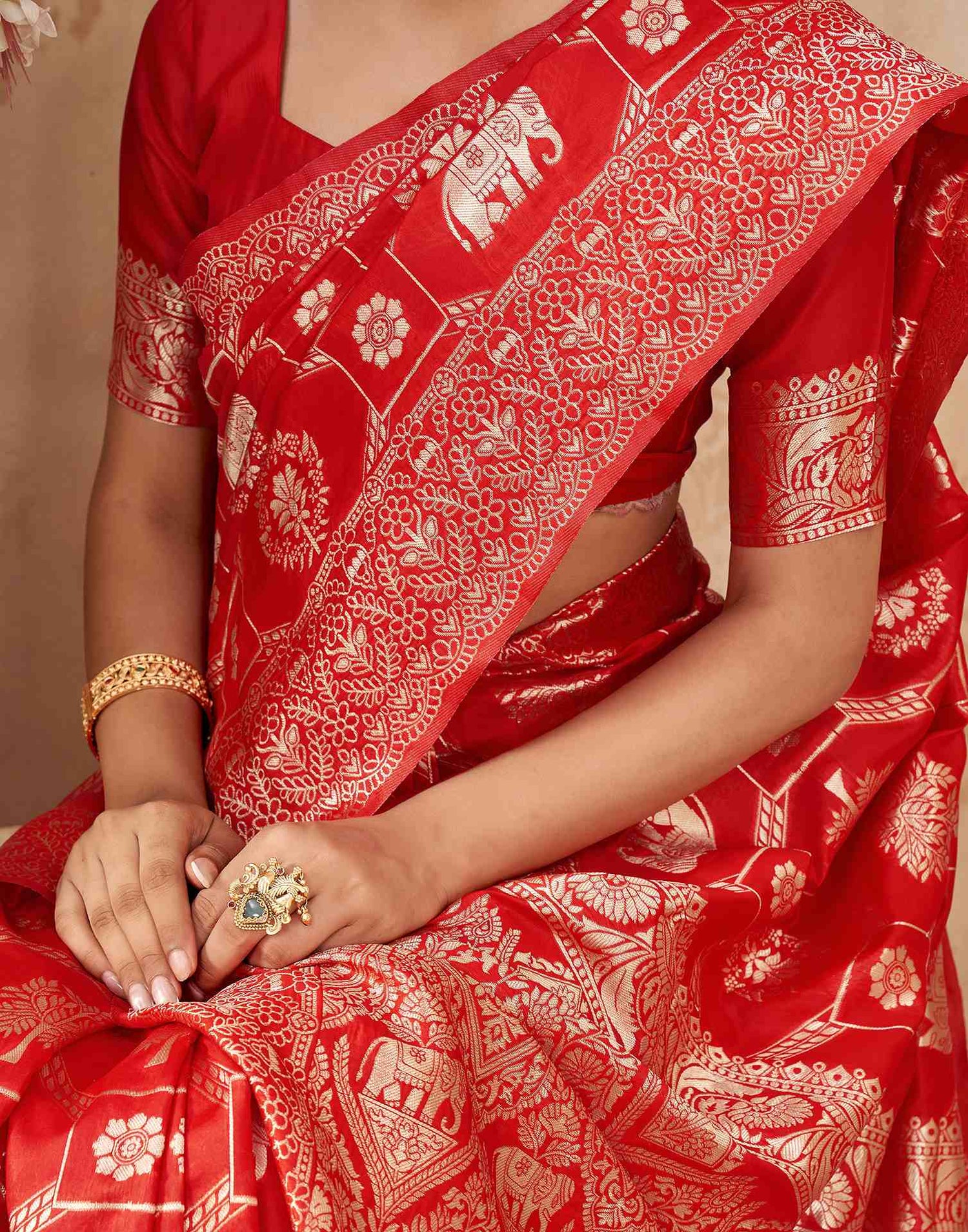 Red Silk Woven Banarasi Saree