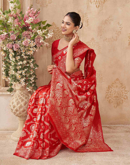 Red Silk Woven Banarasi Saree
