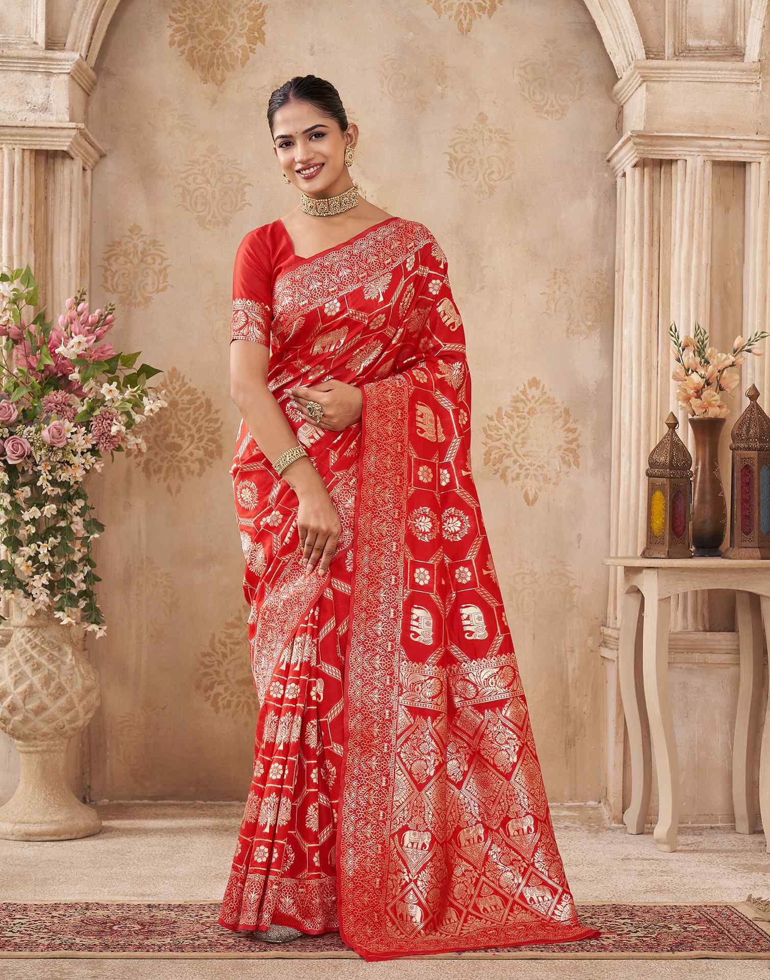 Red Silk Woven Banarasi Saree