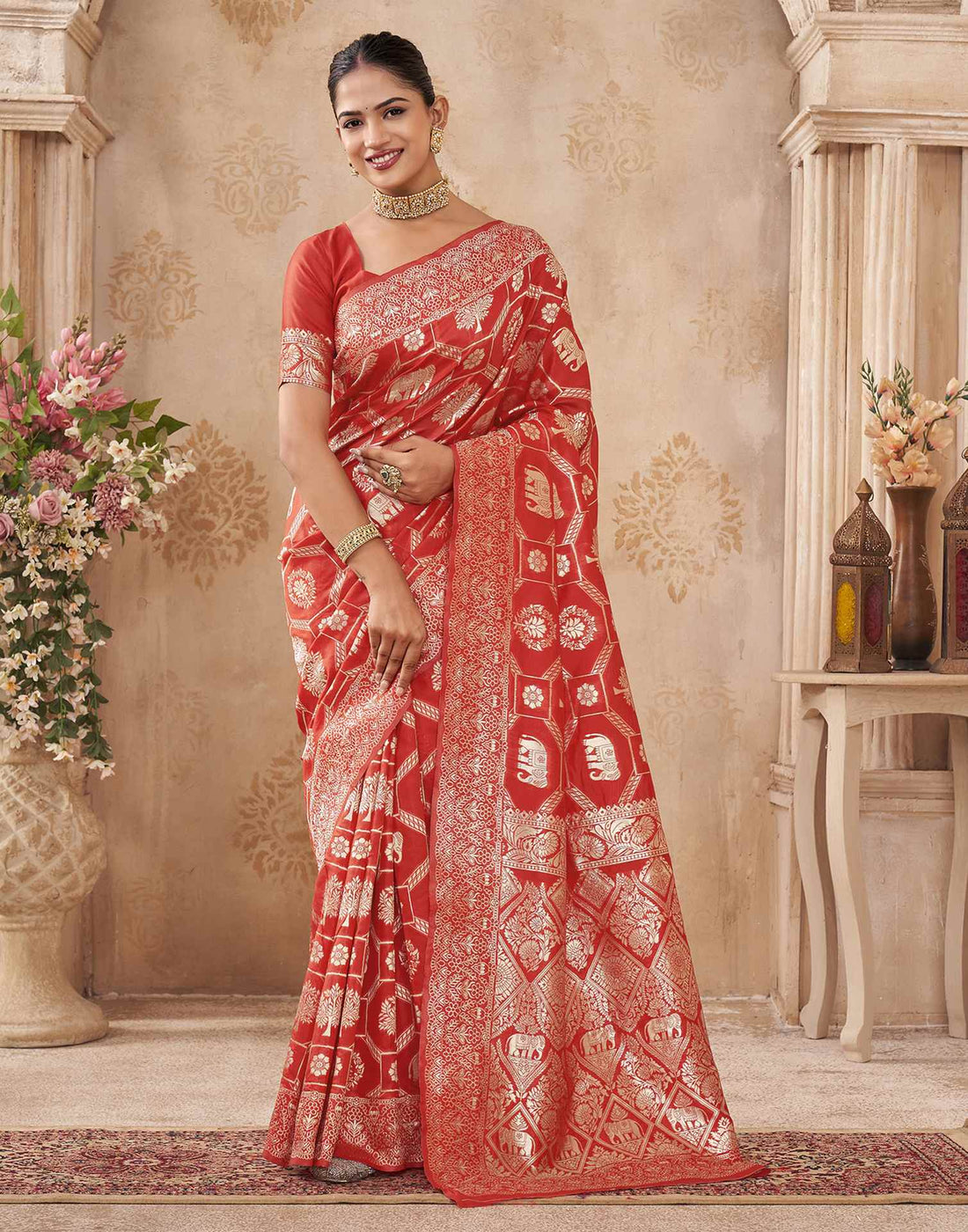 Red Silk Woven Banarasi Saree