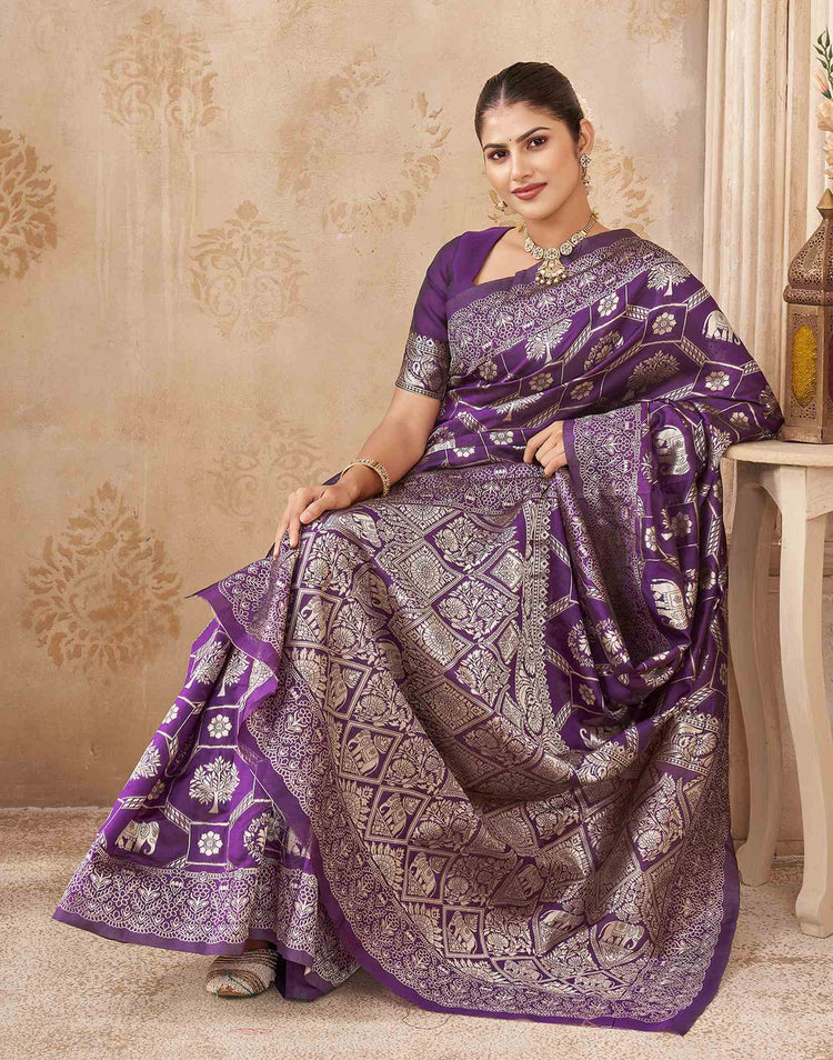 Purple Silk Woven Banarasi Saree