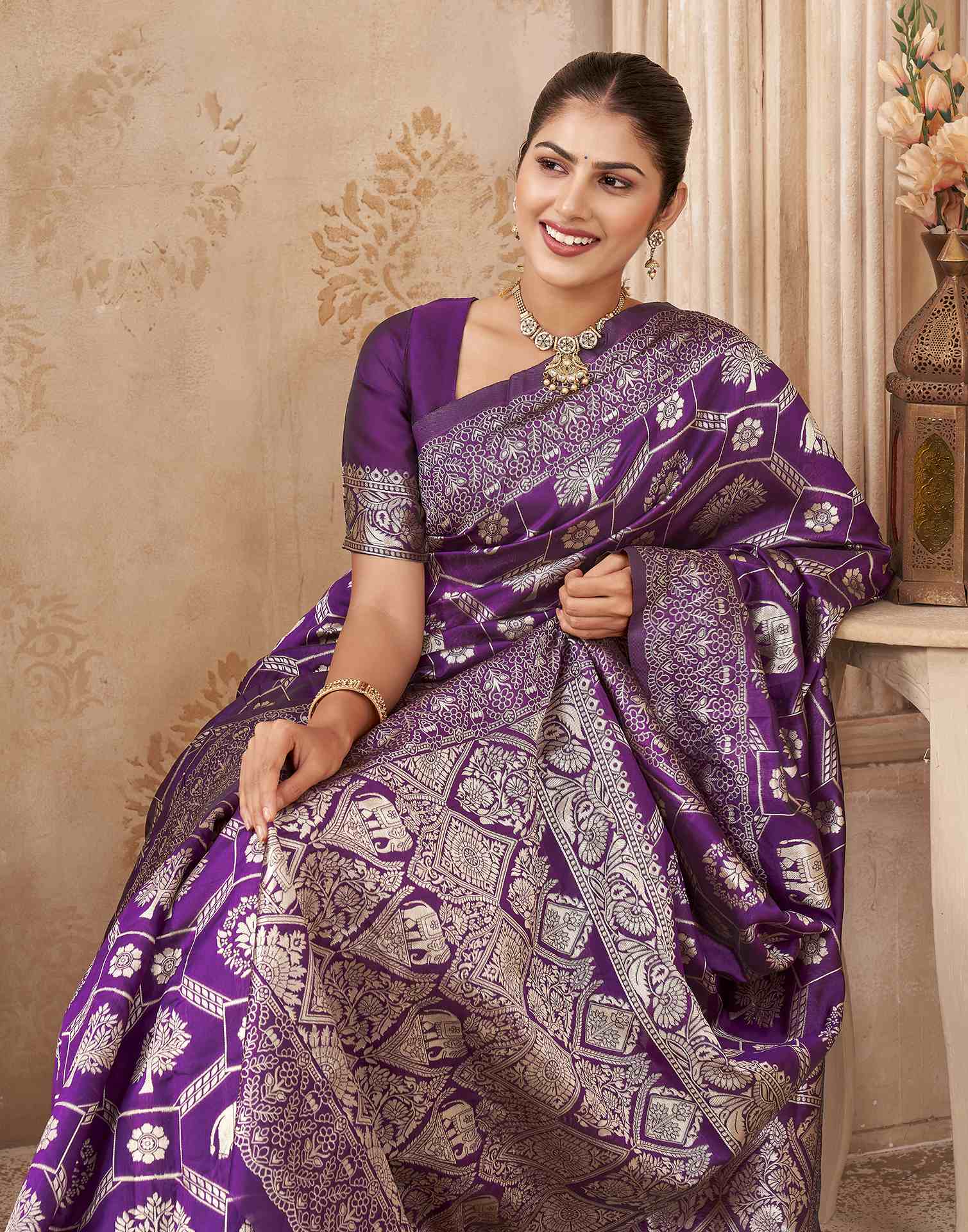 Purple Silk Woven Banarasi Saree